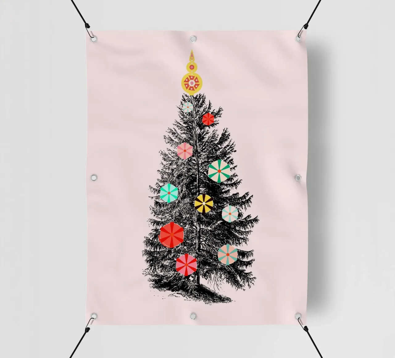 Albero di Natale retrò con ornamenti di caramelle telo in pvc da showmemars