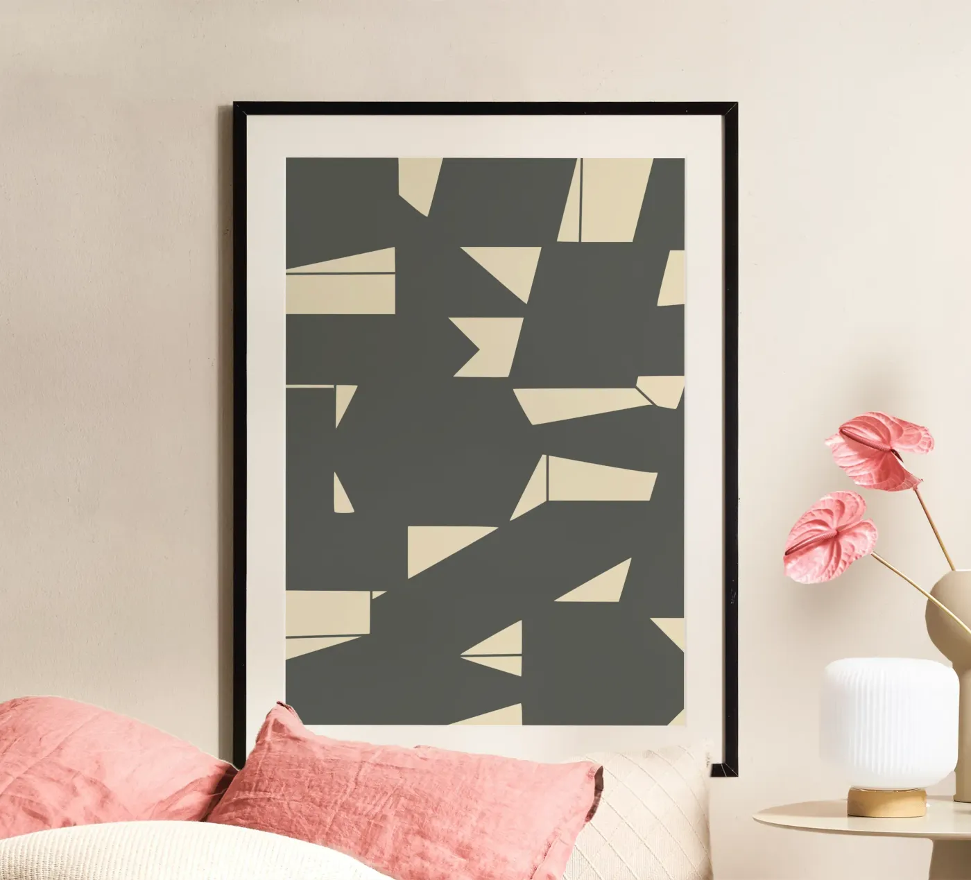 Grey and geometric poster van Little Dean