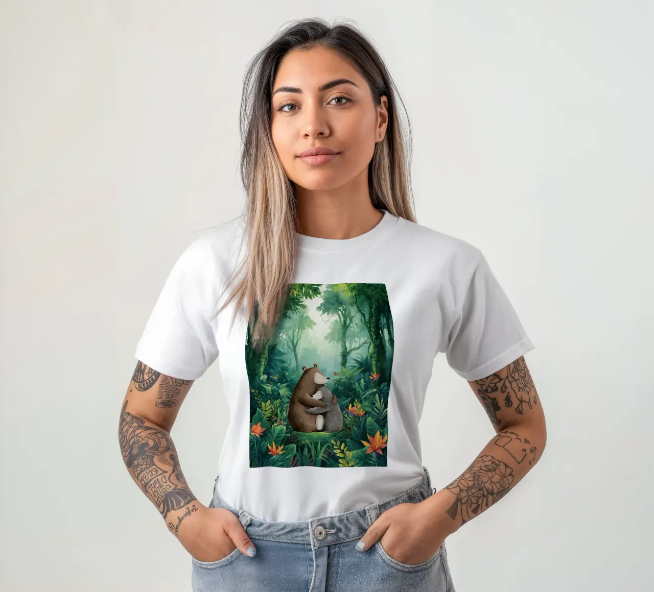 Mutter Bär Umarmung in Wild Wonderland T-Shirt von Doodle Dreams Art