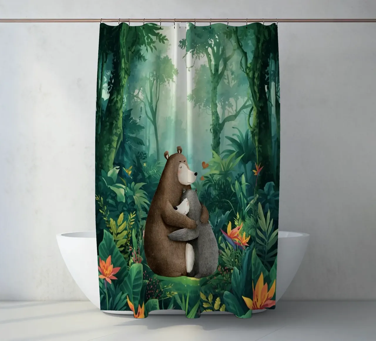 Mutter Bär Umarmung in Wild Wonderland Duschvorhang von Doodle Dreams Art