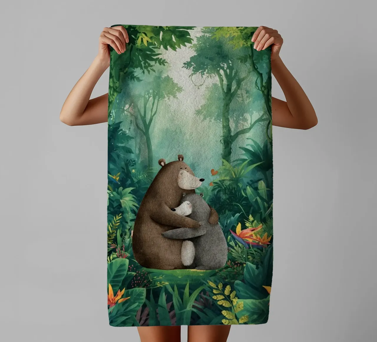 Mutter Bär Umarmung in Wild Wonderland Handtuch von Doodle Dreams Art