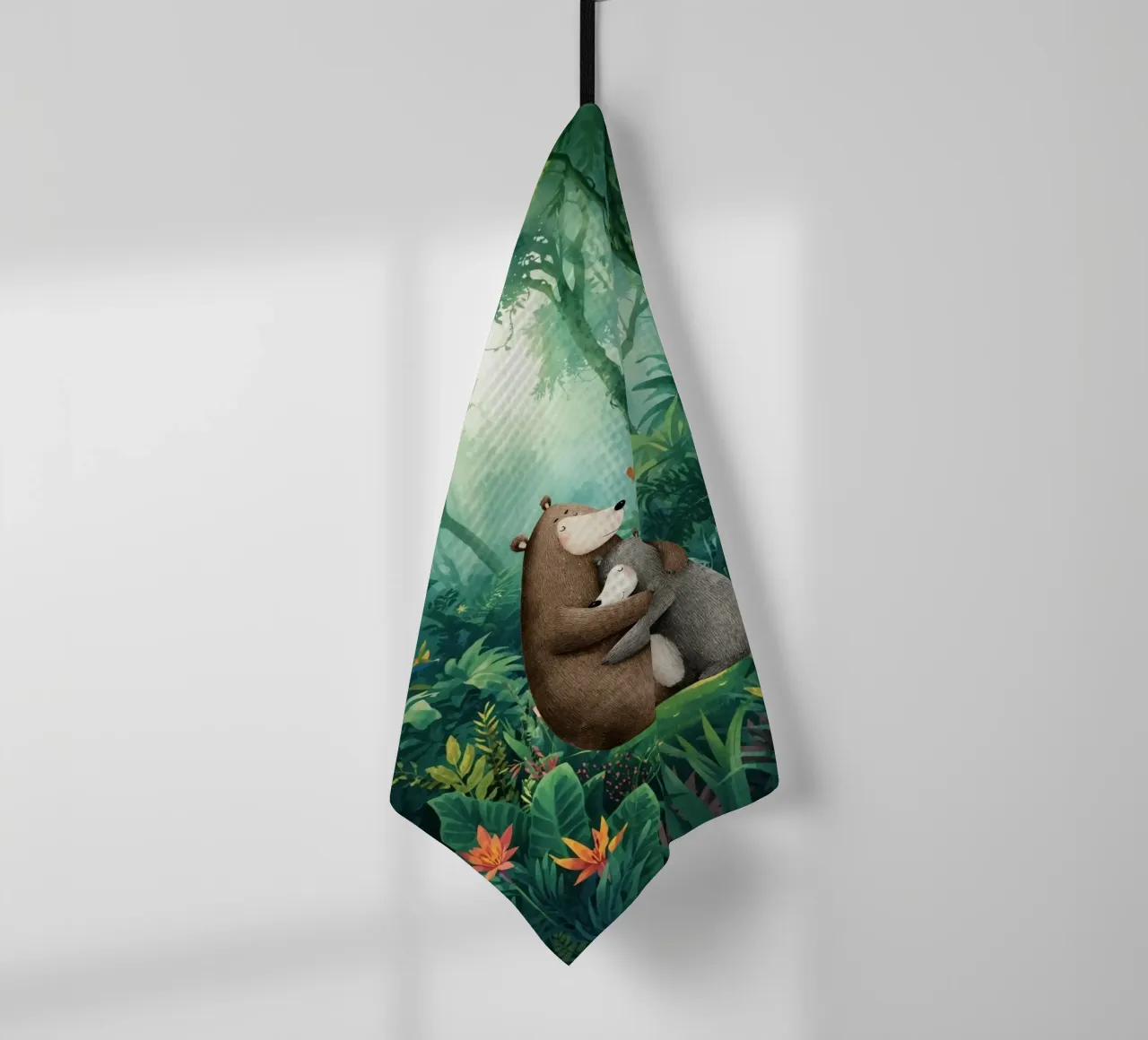 Mutter Bär Umarmung in Wild Wonderland Geschirrtuch von Doodle Dreams Art