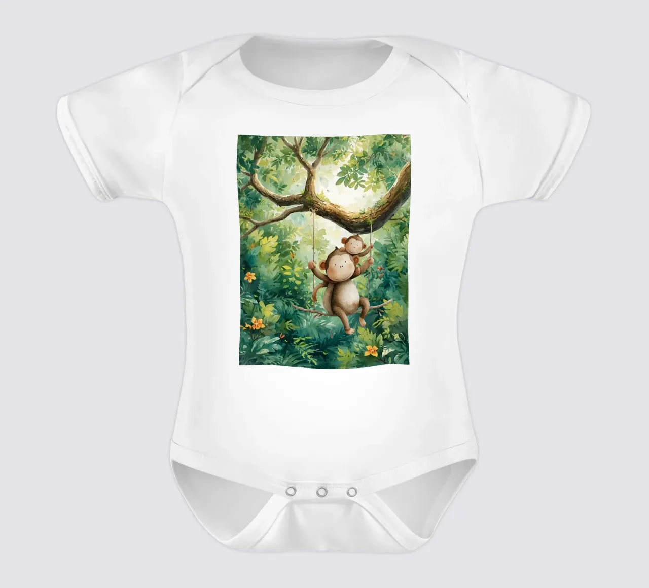 Speelse apenvrienden in regenwoud babyrompertje korte mouwen van Doodle Dreams Art