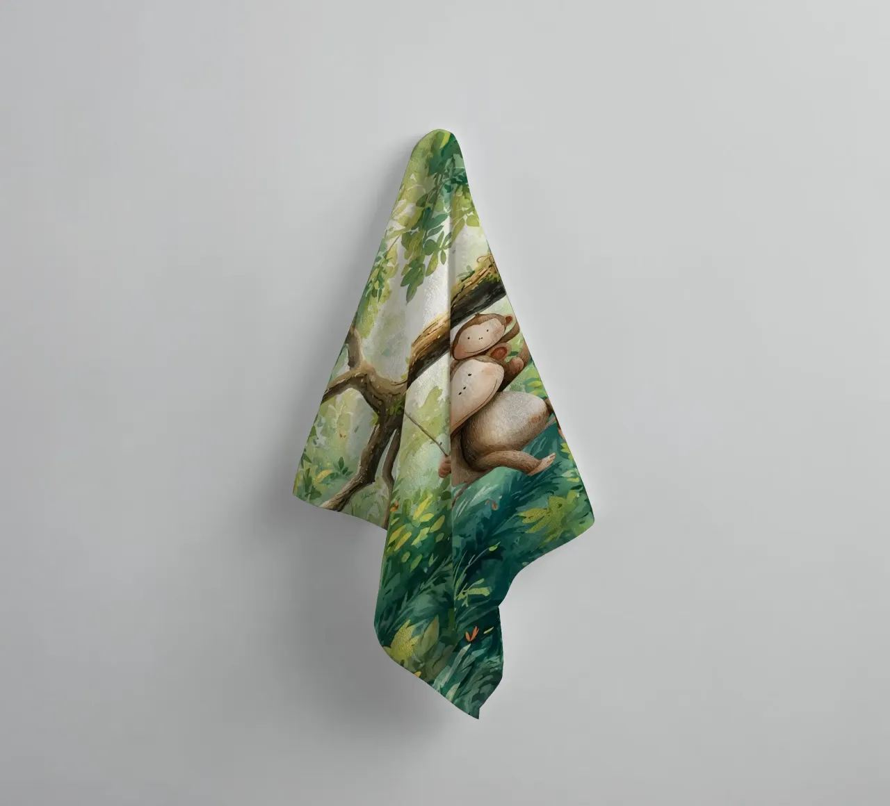 Speelse apenvrienden in regenwoud badhanddoek van Doodle Dreams Art
