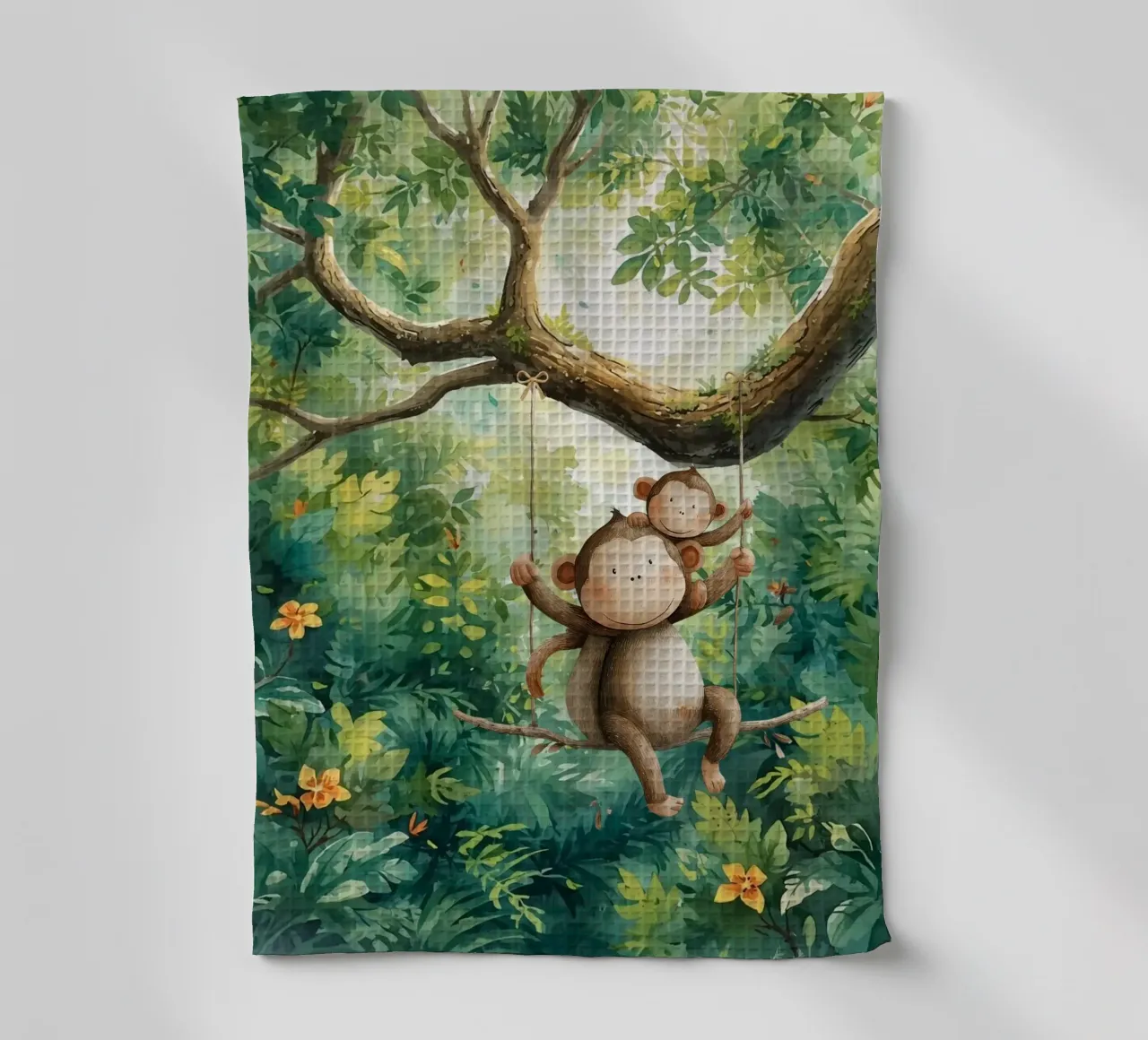 Amis singes jouant dans la forêt tropicale torchon de Doodle Dreams Art