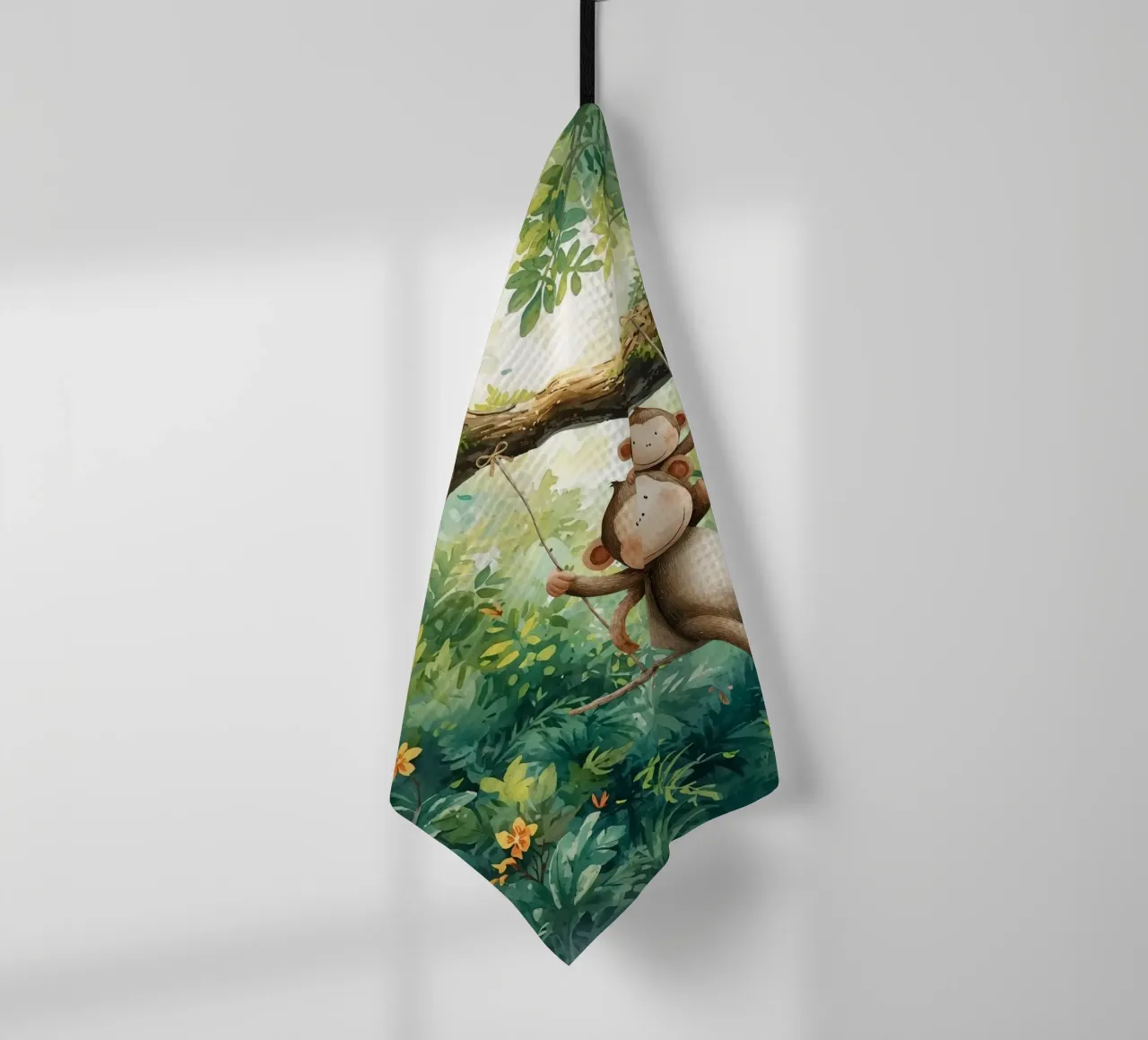 Amis singes jouant dans la forêt tropicale torchon de Doodle Dreams Art