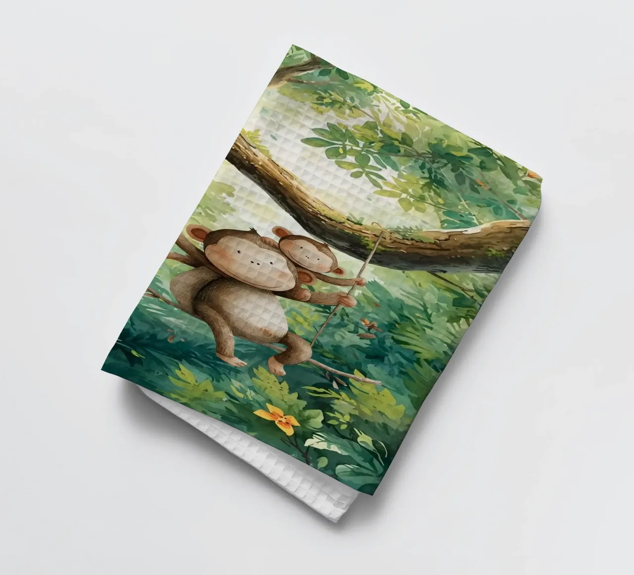 Amis singes jouant dans la forêt tropicale torchon de Doodle Dreams Art