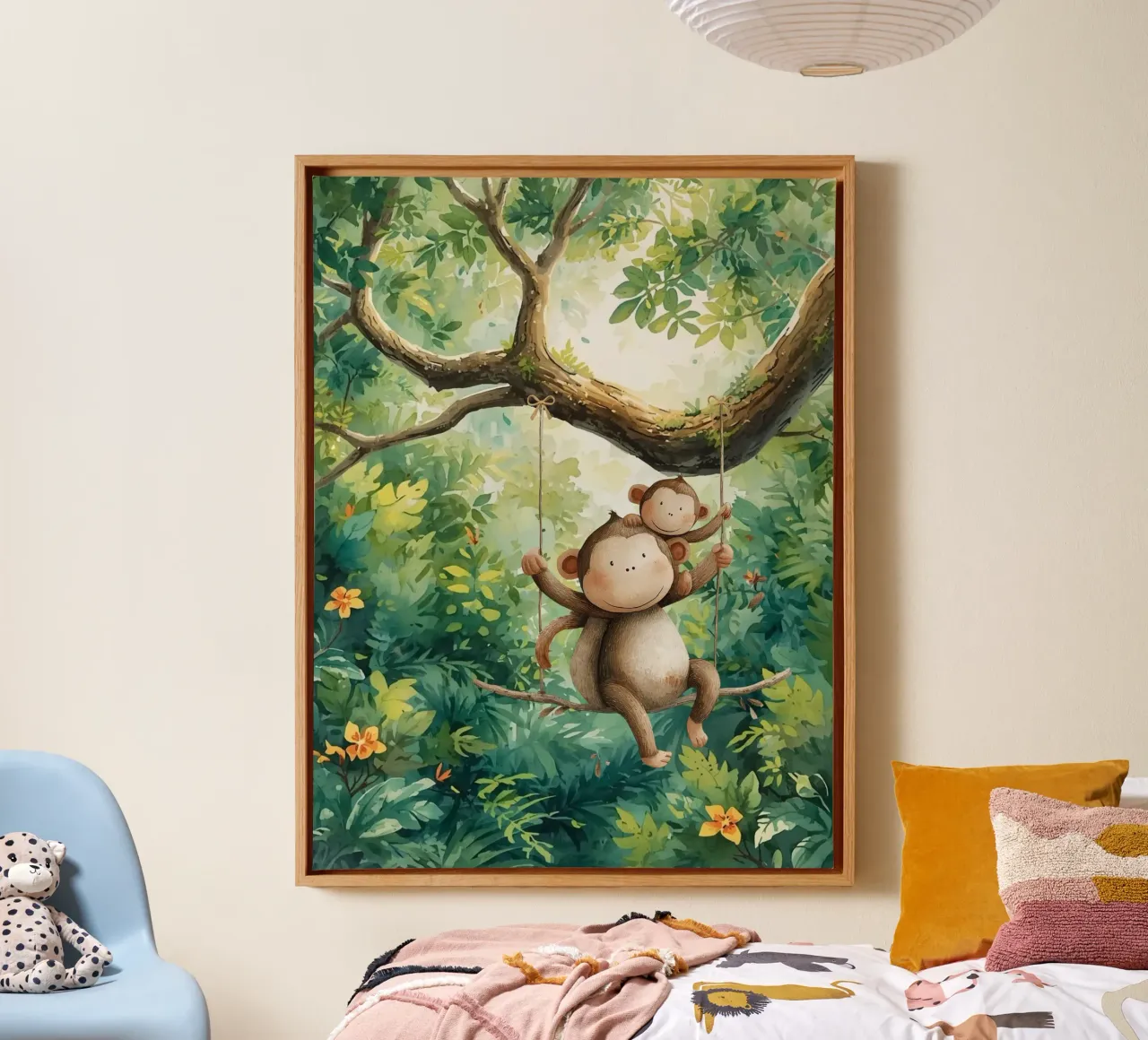 Speelse apenvrienden in regenwoud canvas van Doodle Dreams Art