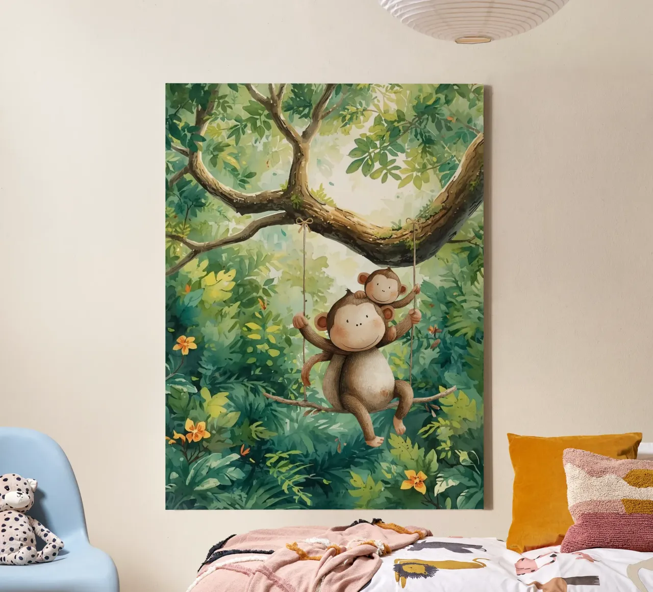 Speelse apenvrienden in regenwoud canvas van Doodle Dreams Art