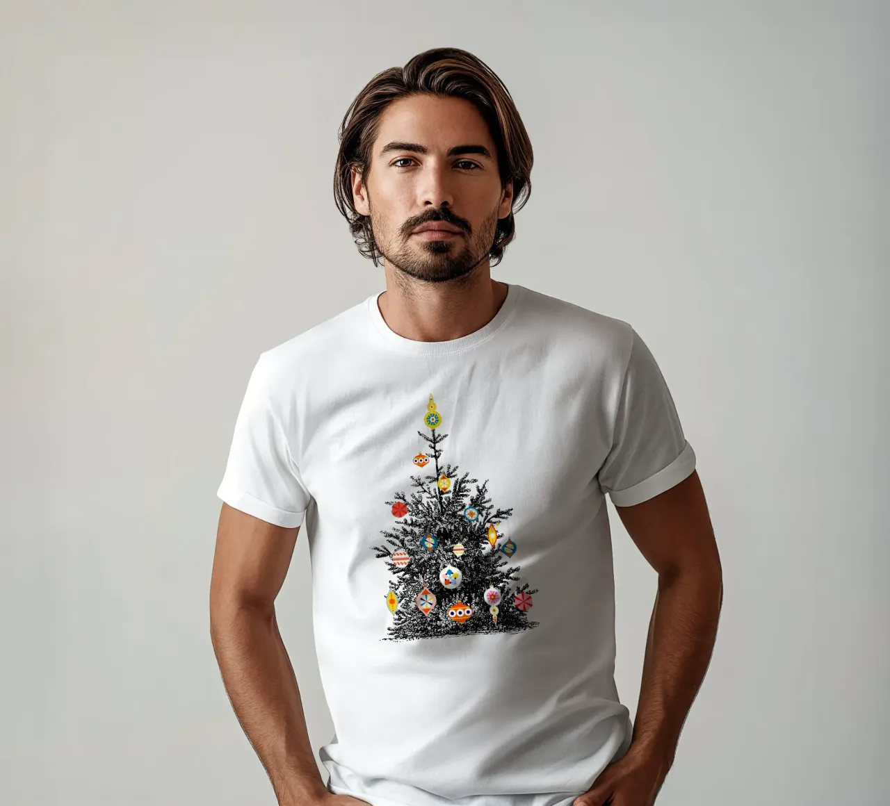 Retro Christmas Tree With Colorful Ornaments t-shirt da showmemars