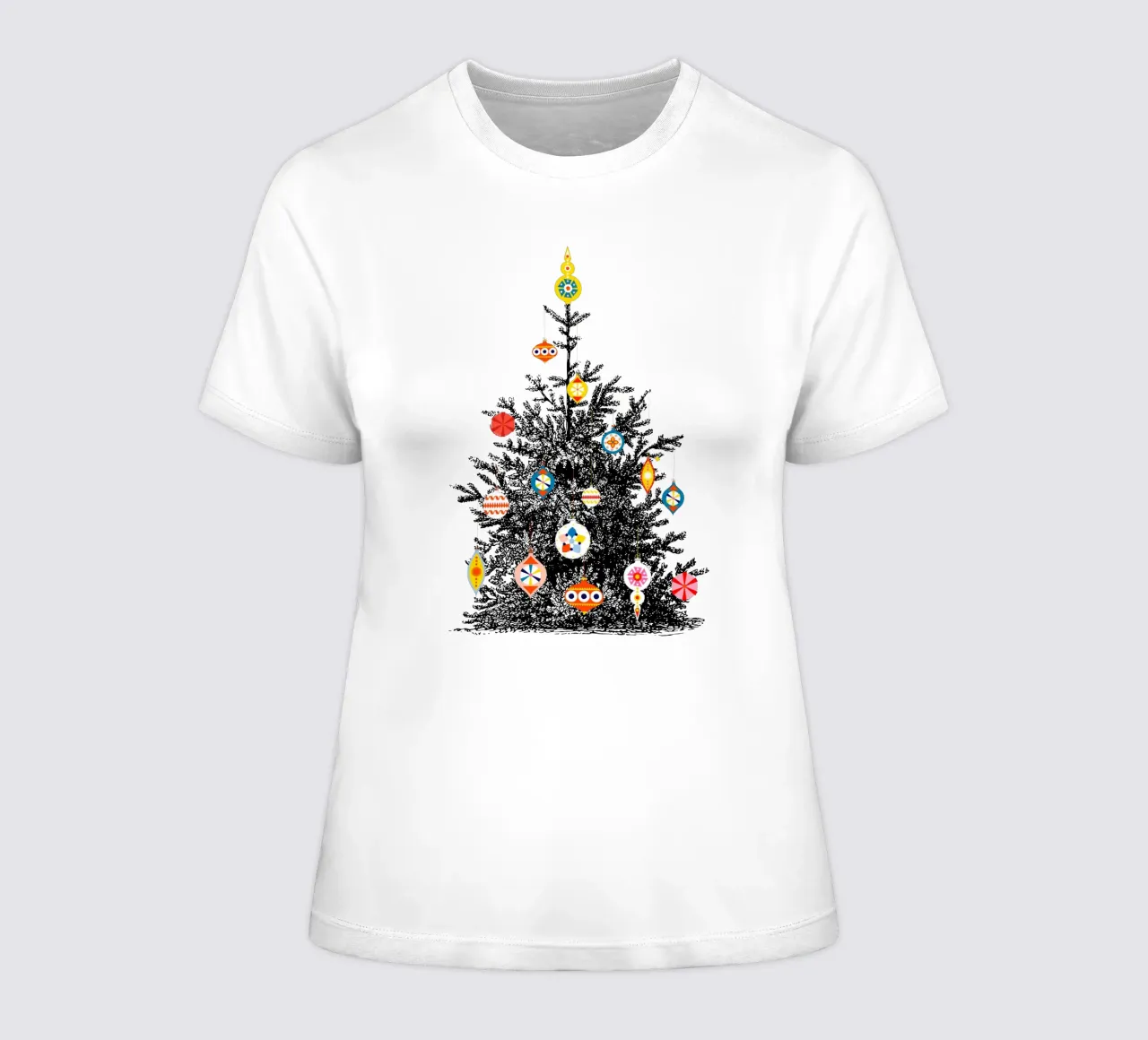Retro Christmas Tree With Colorful Ornaments t-shirt da donna da showmemars
