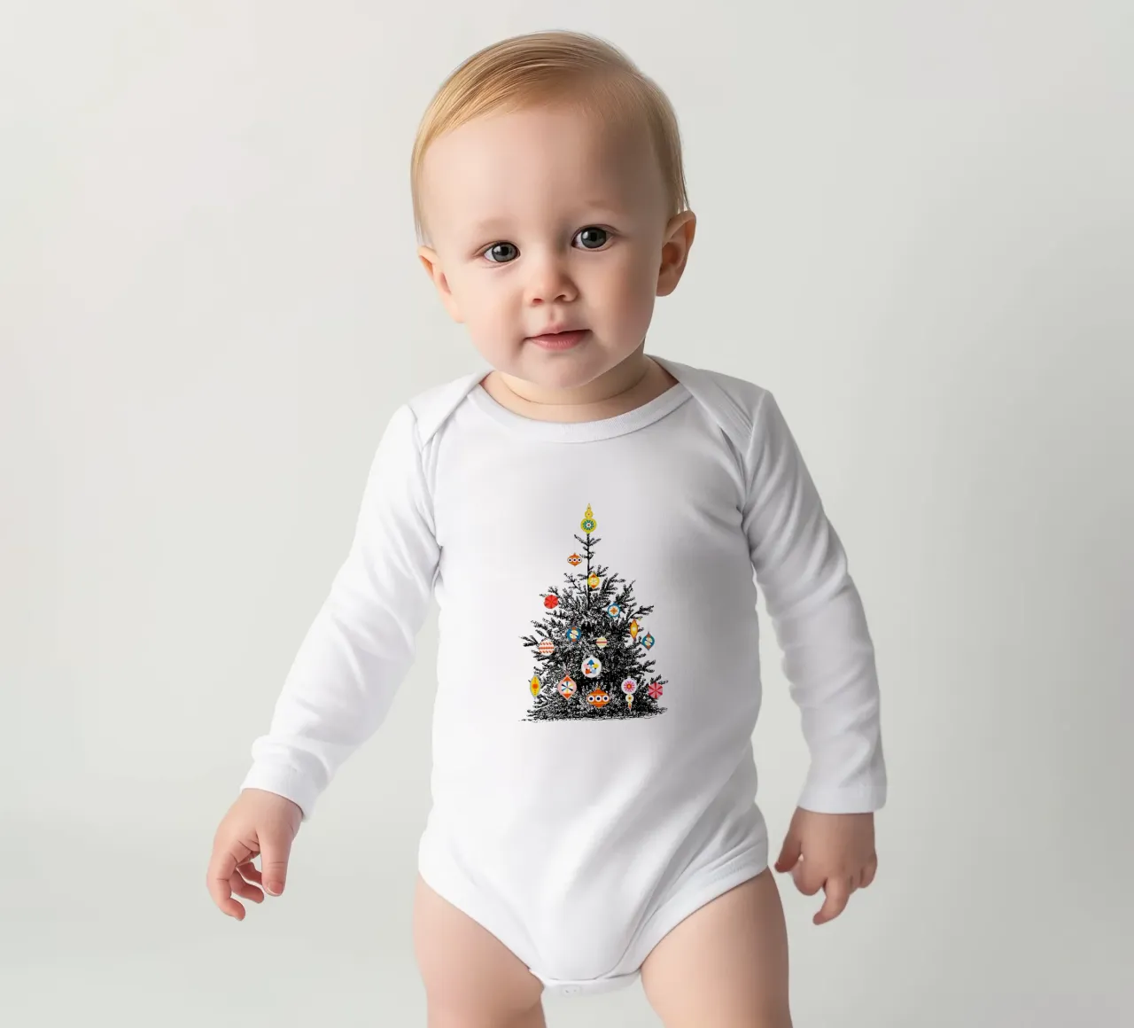 Retro Christmas Tree With Colorful Ornaments body neonato maniche lunghe da showmemars
