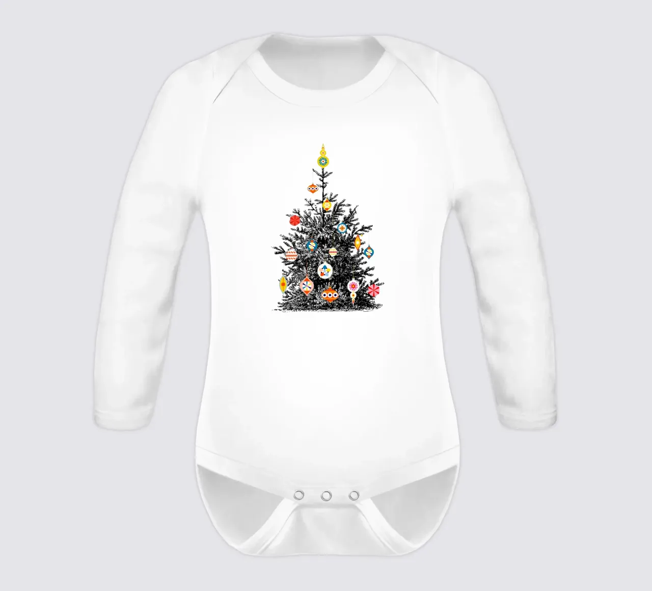 Retro Christmas Tree With Colorful Ornaments body neonato maniche lunghe da showmemars