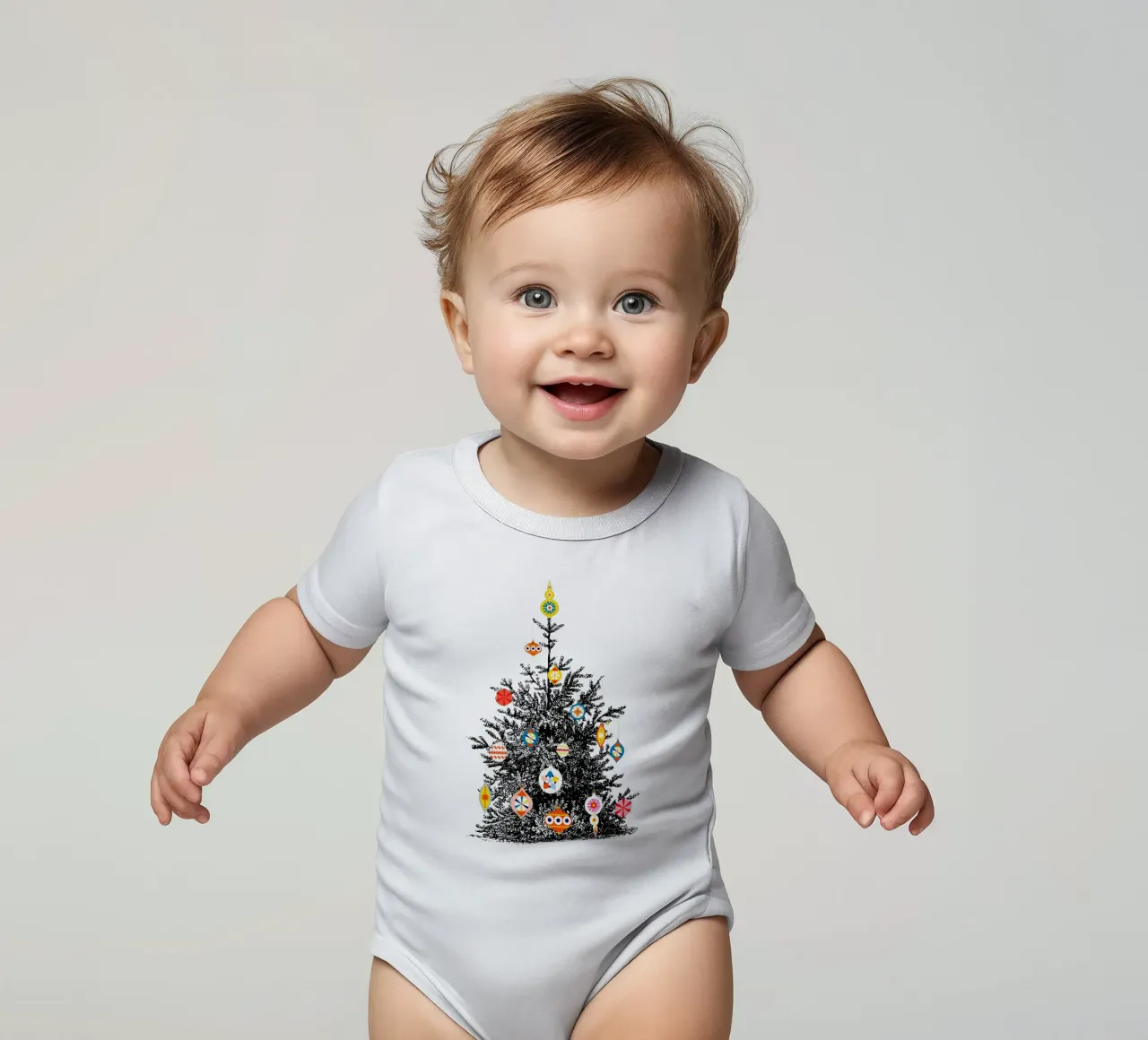 Retro Christmas Tree With Colorful Ornaments babyrompertje korte mouwen van showmemars