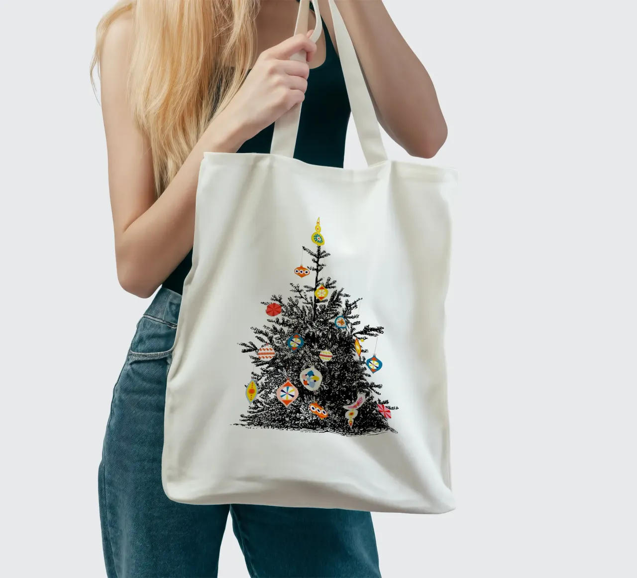 Retro Christmas Tree With Colorful Ornaments borsa in juta da showmemars