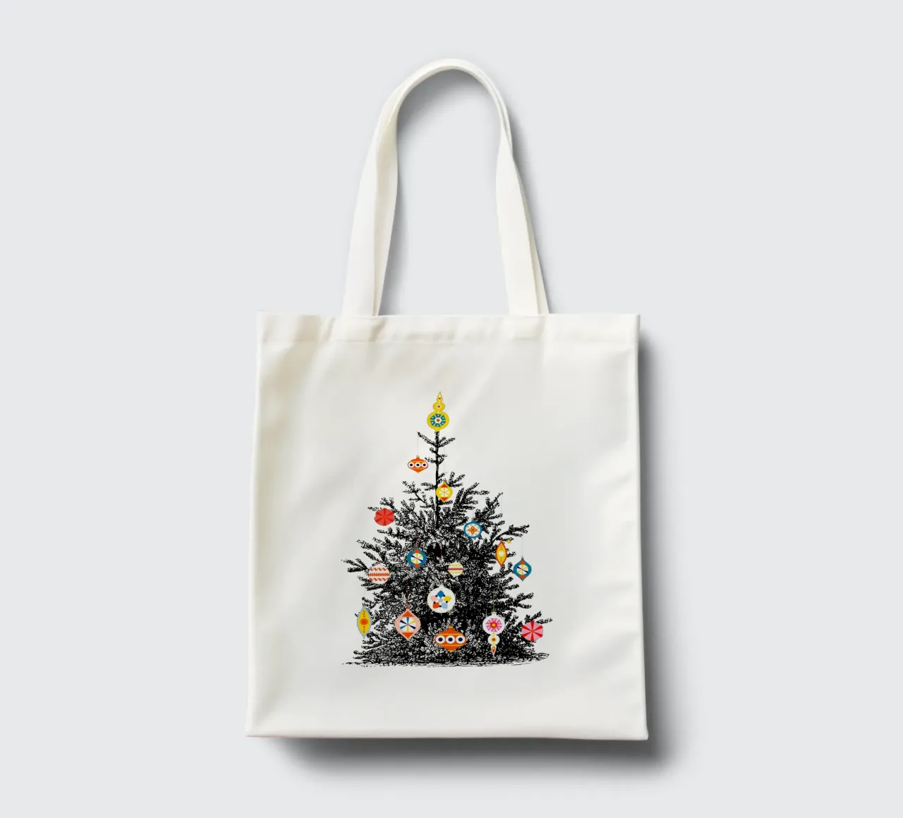 Retro Christmas Tree With Colorful Ornaments borsa in juta da showmemars