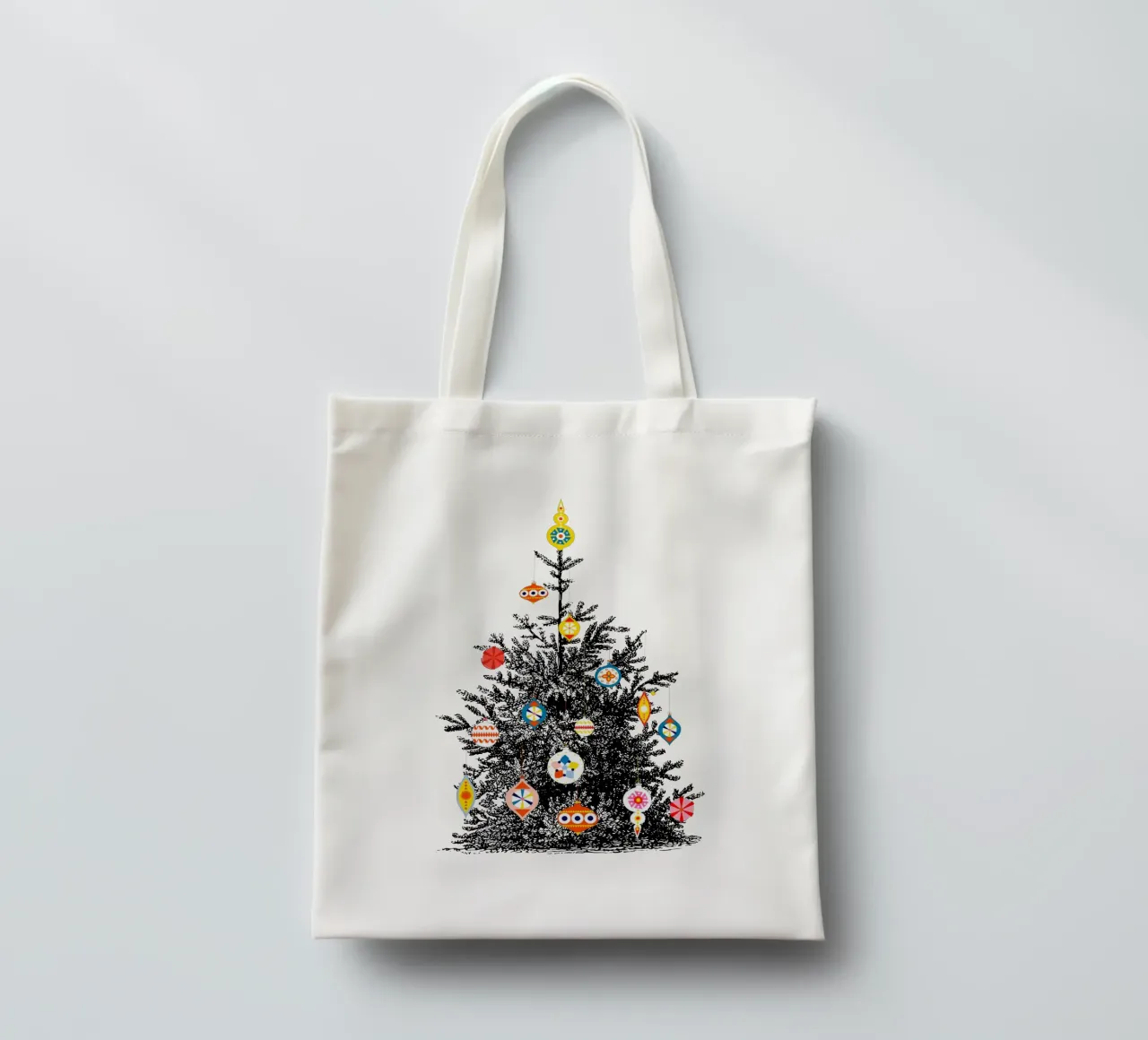 Retro Christmas Tree With Colorful Ornaments borsa in juta da showmemars