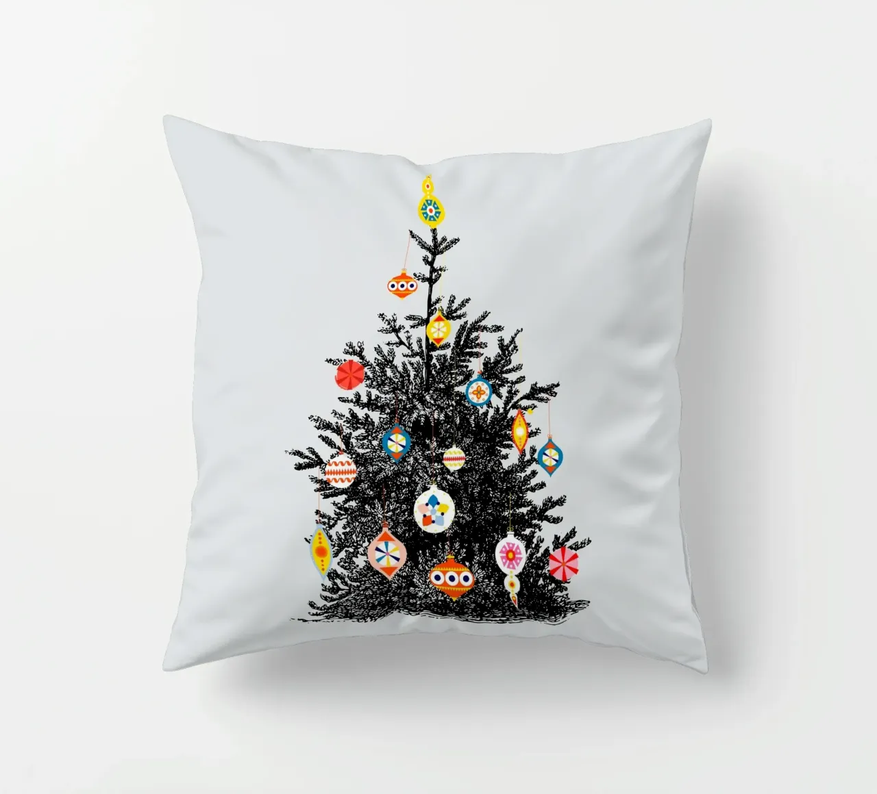 Retro Christmas Tree With Colorful Ornaments cuscino da showmemars
