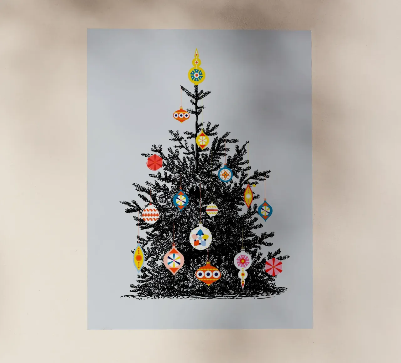 Retro Christmas Tree With Colorful Ornaments pellicola backlit da showmemars
