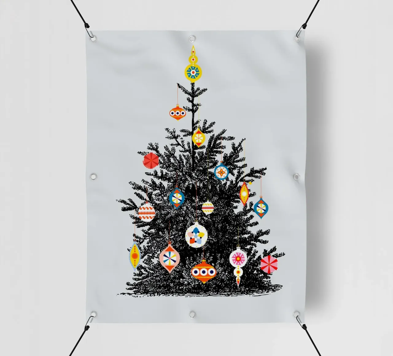Albero di Natale retrò con ornamenti colorati telo in pvc da showmemars