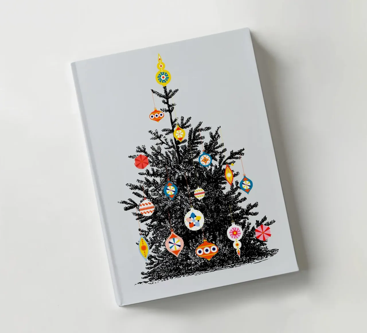 Retro Christmas Tree With Colorful Ornaments notebook by showmemars