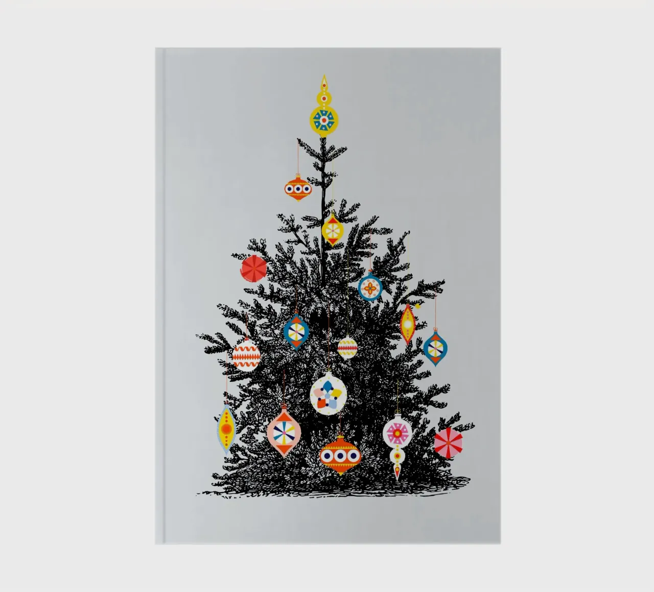Retro Christmas Tree With Colorful Ornaments notebook by showmemars