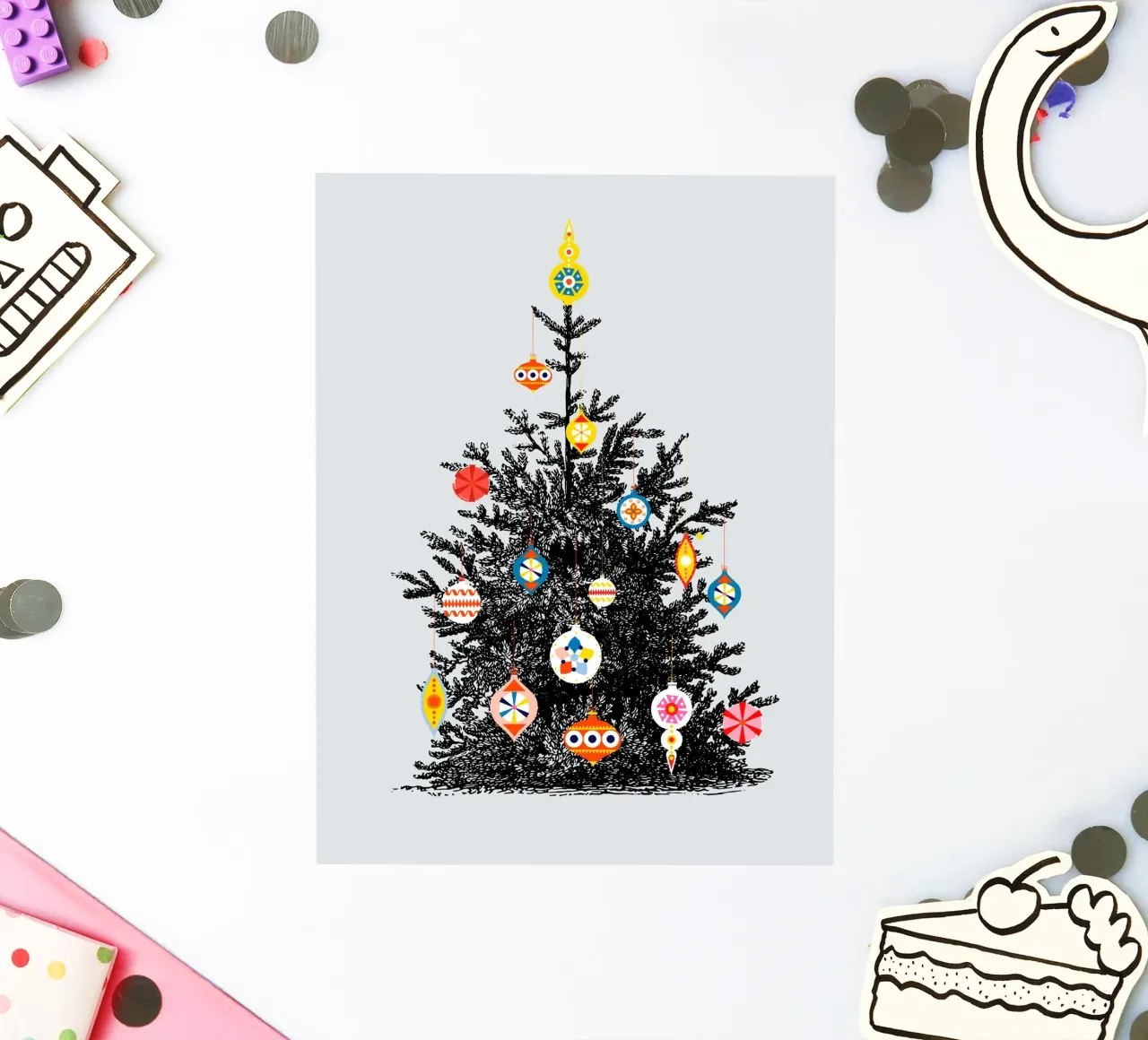 Retro Christmas Tree With Colorful Ornaments adesivo da showmemars