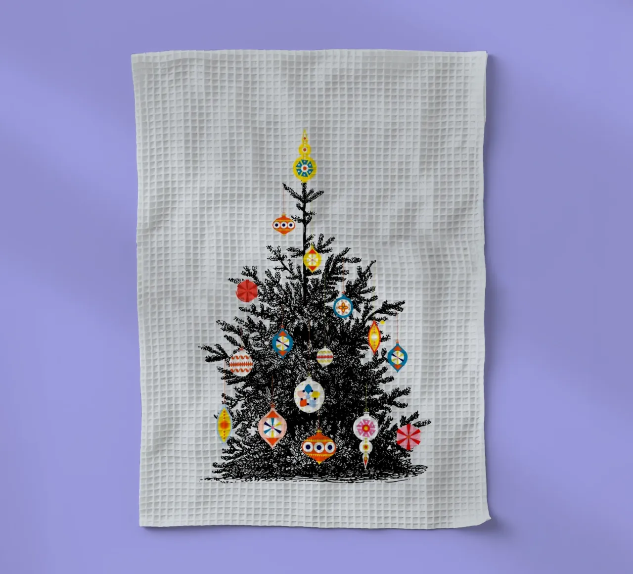 Retro Christmas Tree With Colorful Ornaments paño de cocina de showmemars