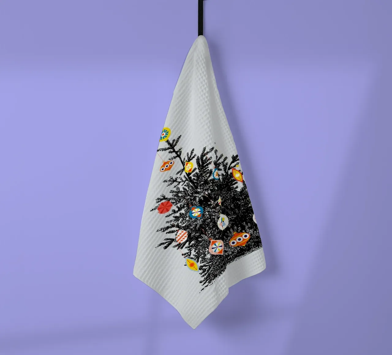 Retro Christmas Tree With Colorful Ornaments paño de cocina de showmemars