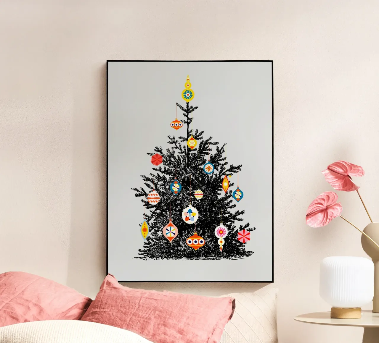 Retro Christmas Tree With Colorful Ornaments plexiglass da showmemars