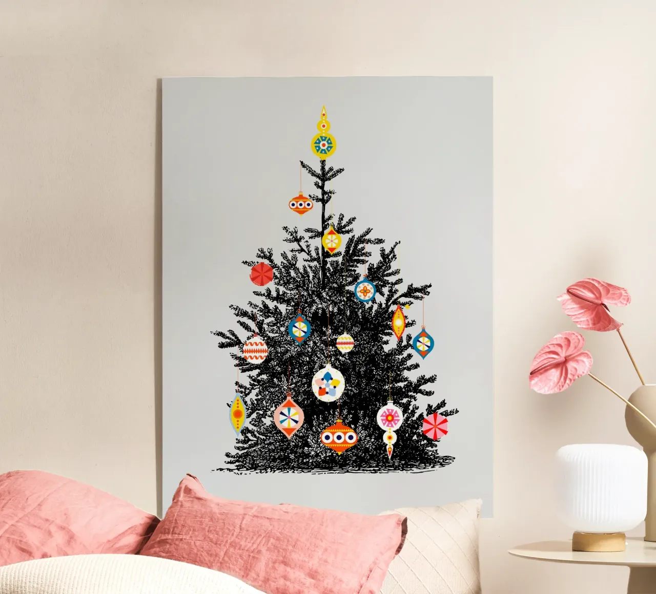 Retro Christmas Tree With Colorful Ornaments plexiglass da showmemars