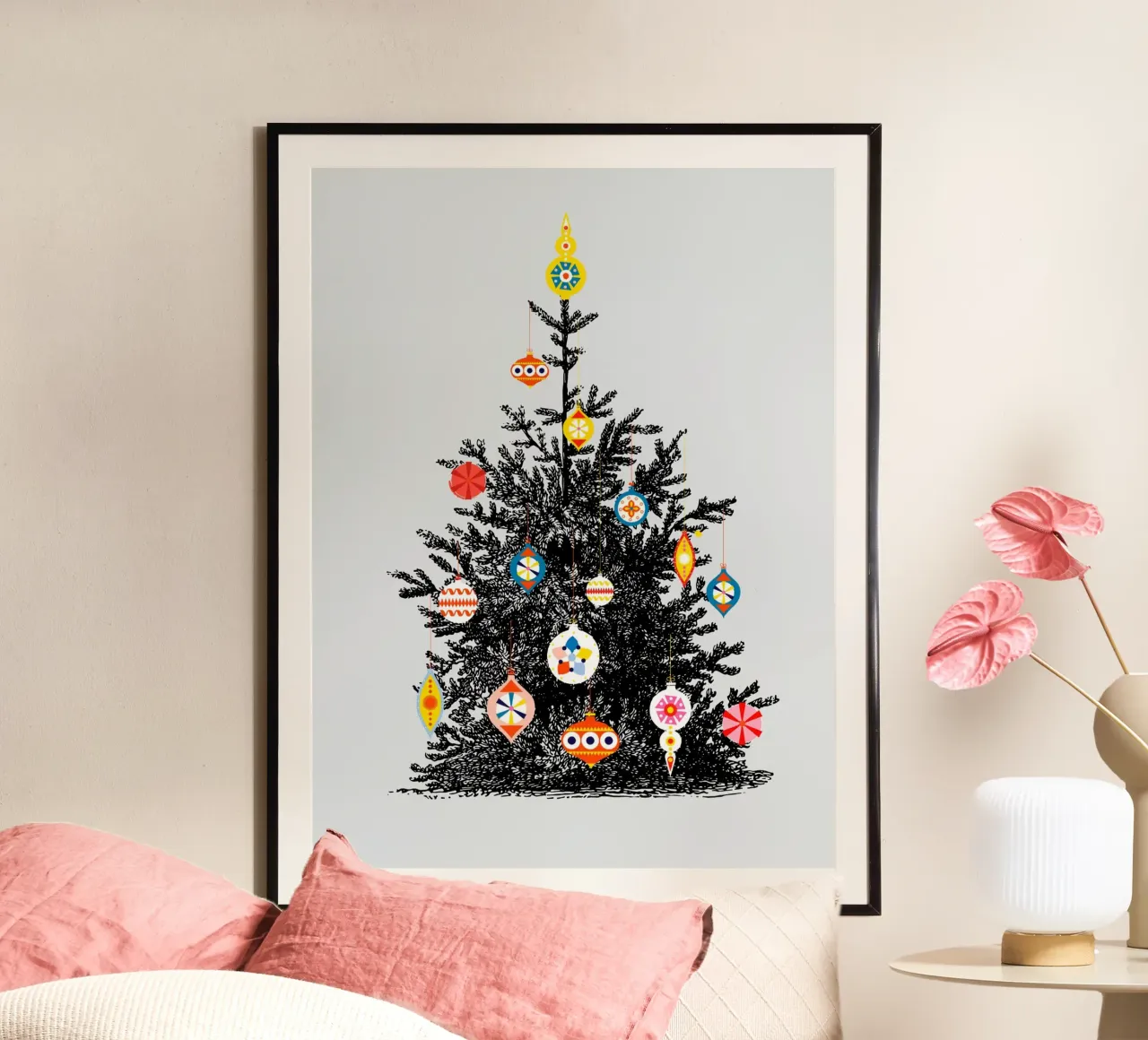 Retro Christmas Tree With Colorful Ornaments carta hahnemühle da showmemars