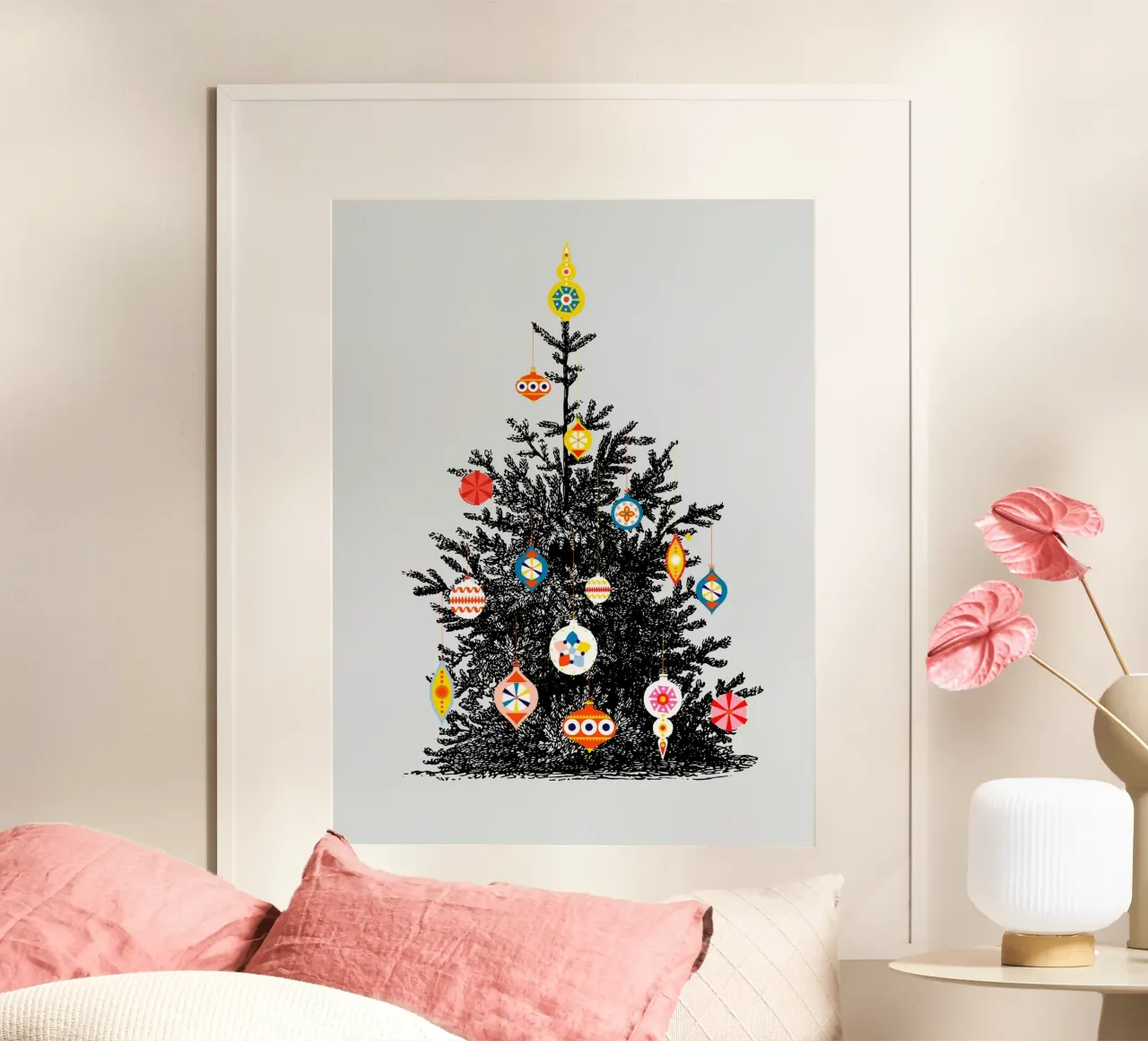 Retro Christmas Tree With Colorful Ornaments carta hahnemühle da showmemars