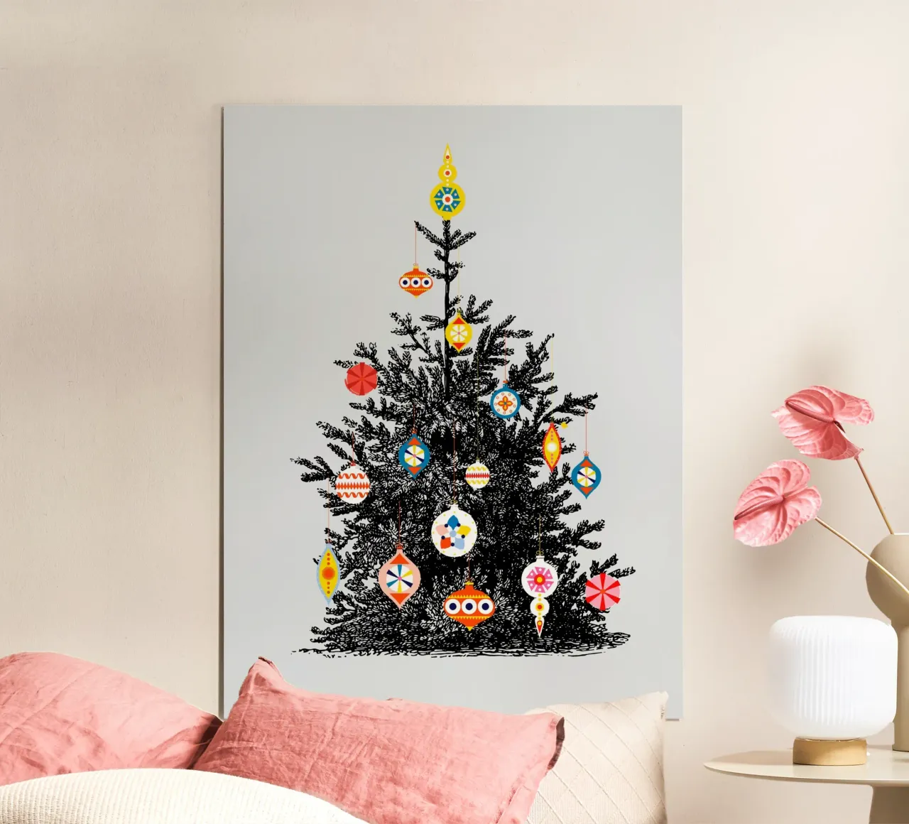 Retro Christmas Tree With Colorful Ornaments carta hahnemühle da showmemars