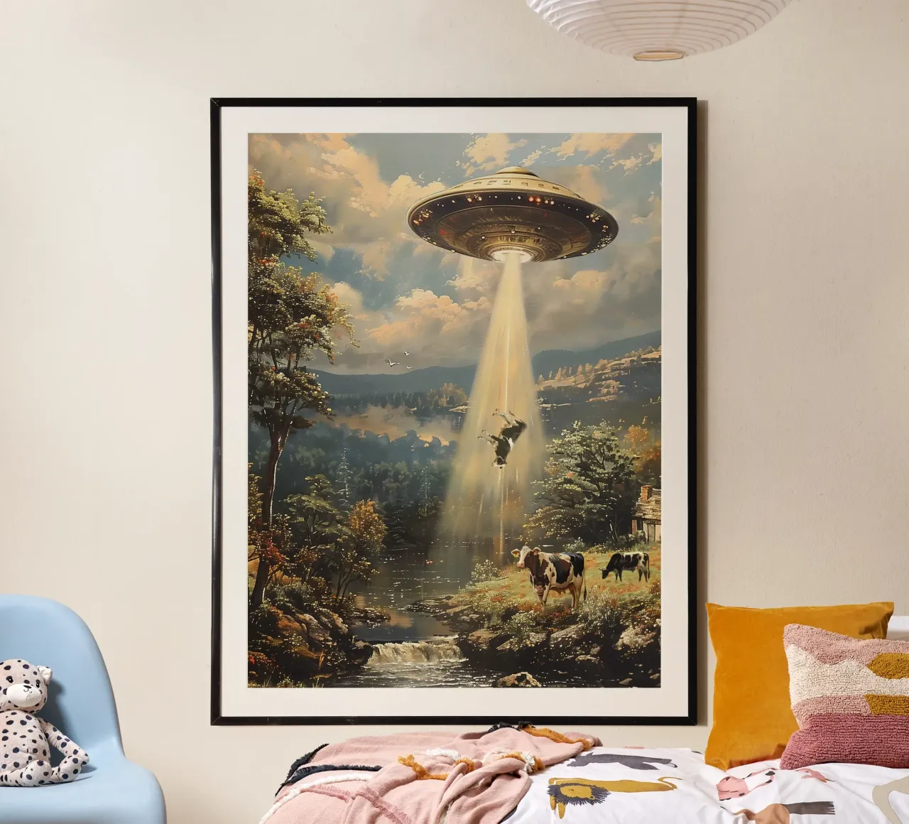 Alien Cow-spiracy poster con telaio in legno da Dikhotomy