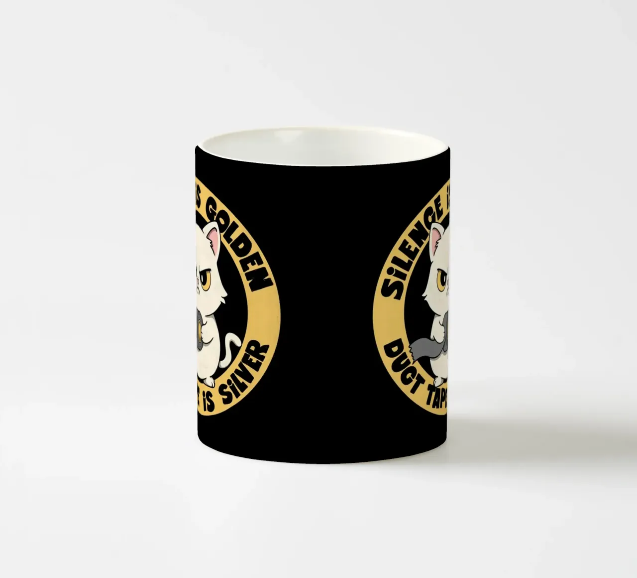 Silence is Golden. Duct tape is silver tazza in ceramica da Loobs