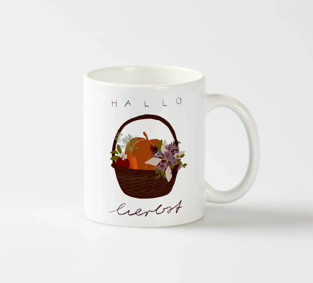 Hallo Herbst Erntedank Korb tazza in ceramica da Sophie Augustin Illustration