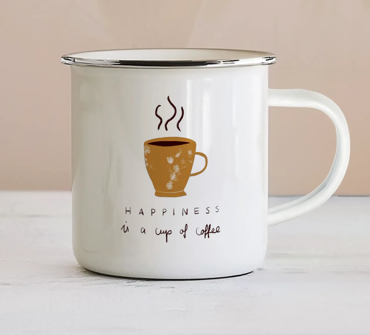 Happiness is a cup pf coffee tazza in smalto da Sophie Augustin Illustration