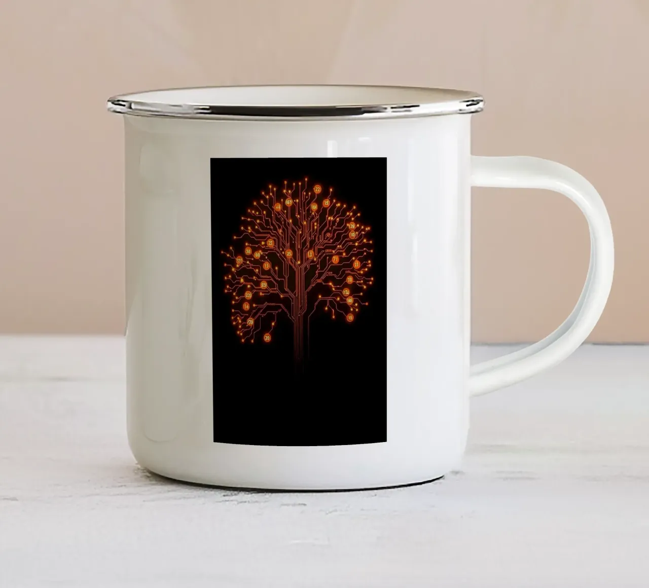 Digital Roots: The Luminous Circuitry Tree enamel mug by Artistic-shop
