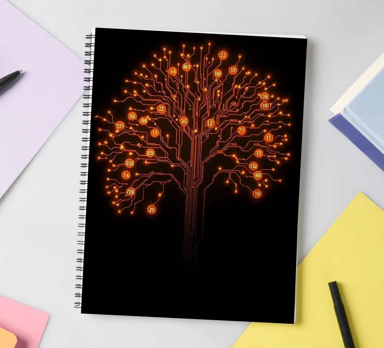 Digitale wortels: De lichtgevende circuitboom notitieboek met spiraal van Artistic-shop
