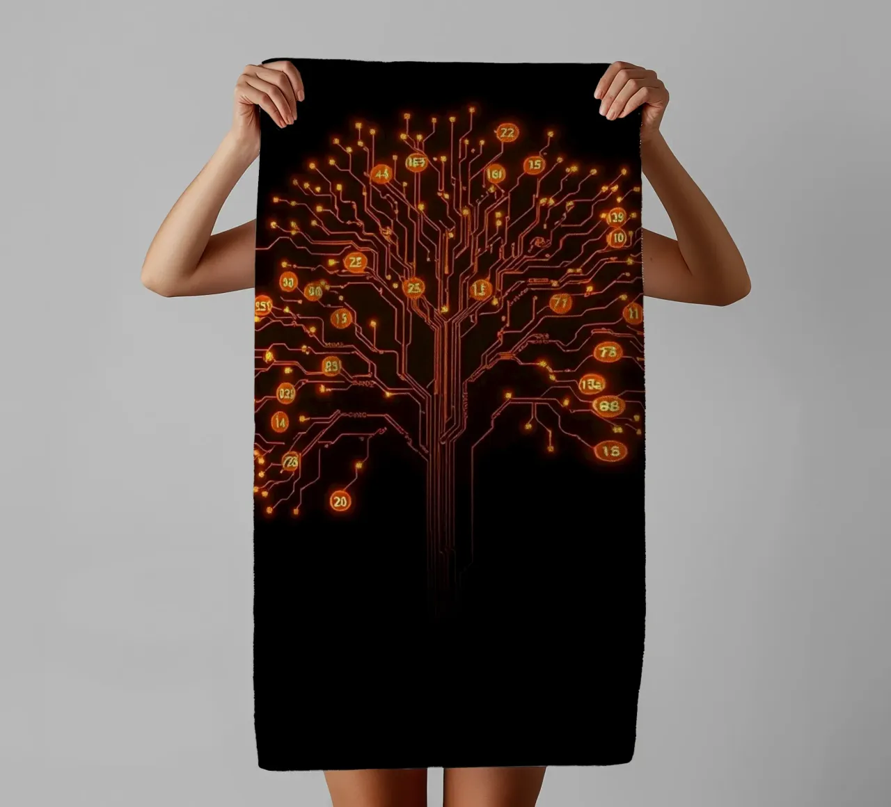 Digital Roots: The Luminous Circuitry Tree towel by Artistic-shop