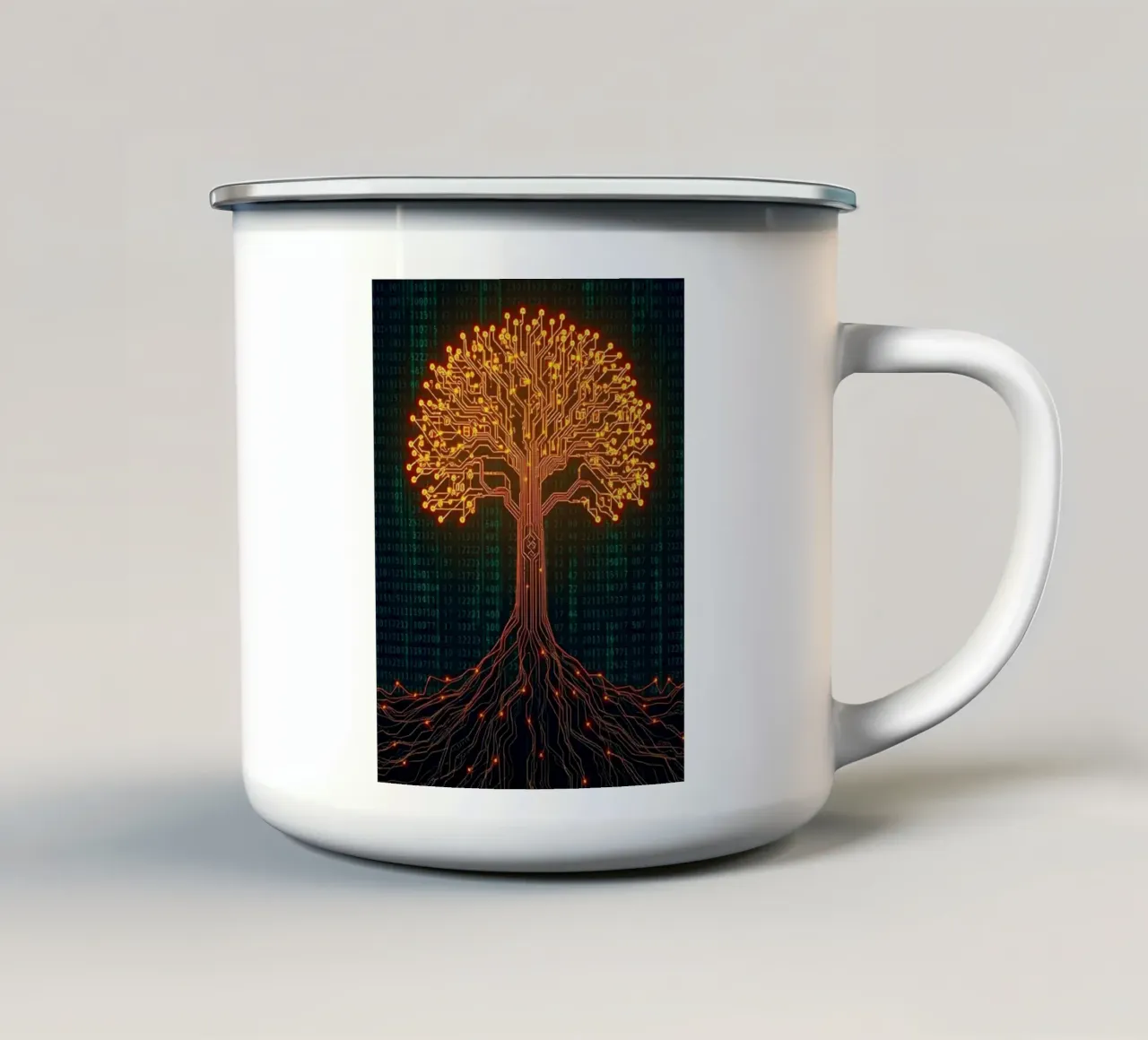 Le radici digitali della vita: Un albero di circuiti luminosi tazza in smalto da Artistic-shop