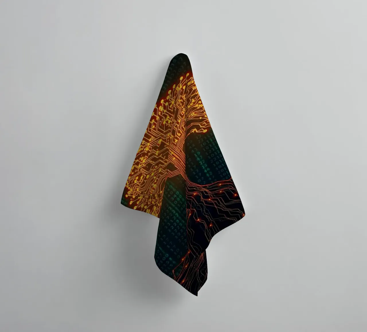 The Digital Roots of Life: A Luminous Circuit Board Tree towel by Artistic-shop