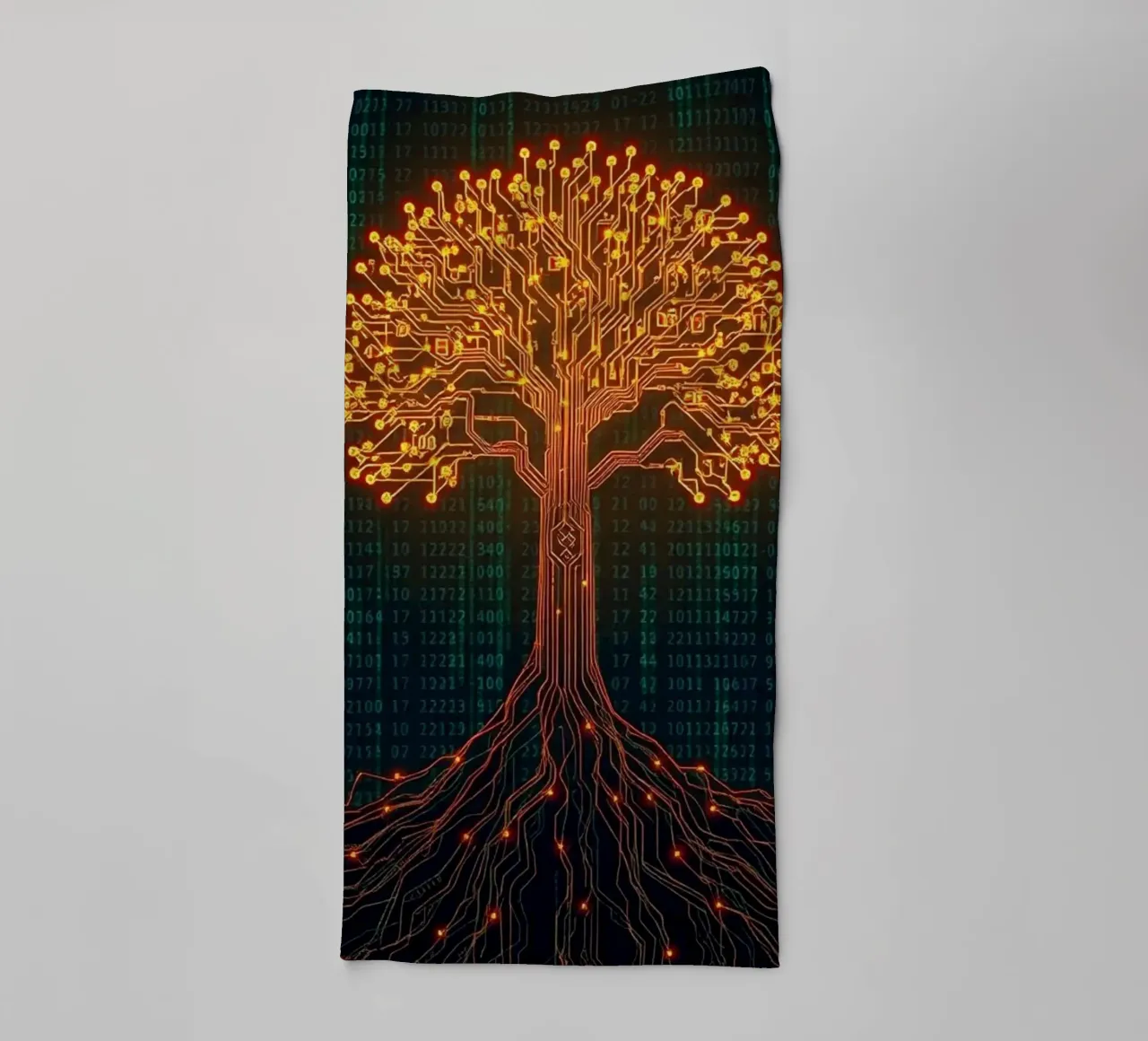 The Digital Roots of Life: A Luminous Circuit Board Tree towel by Artistic-shop