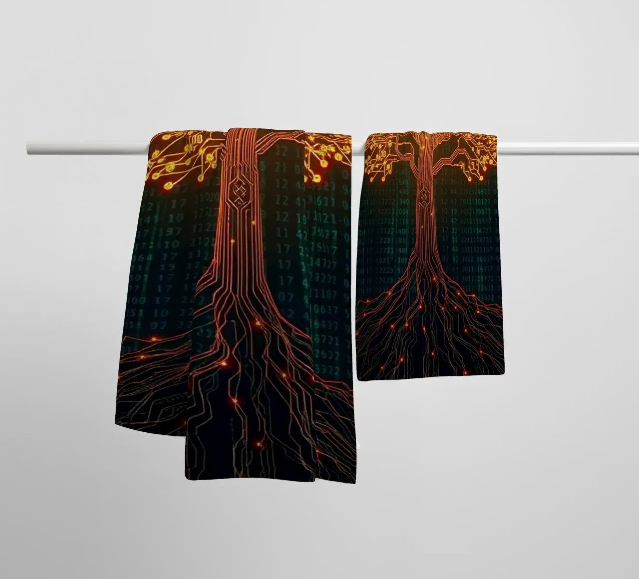 The Digital Roots of Life: A Luminous Circuit Board Tree towel by Artistic-shop