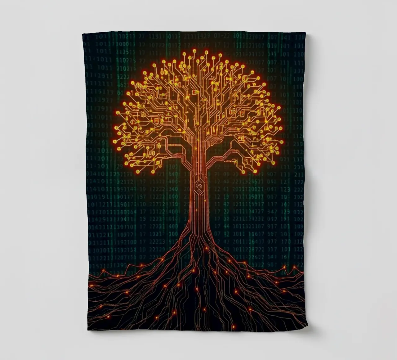 Les racines numériques de la vie : Un arbre à circuits imprimés lumineux torchon de Artistic-shop
