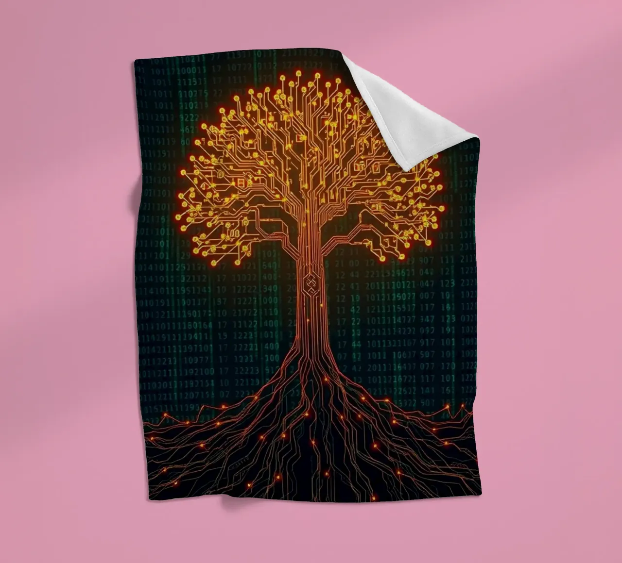 The Digital Roots of Life: A Luminous Circuit Board Tree fleece blanket by Artistic-shop