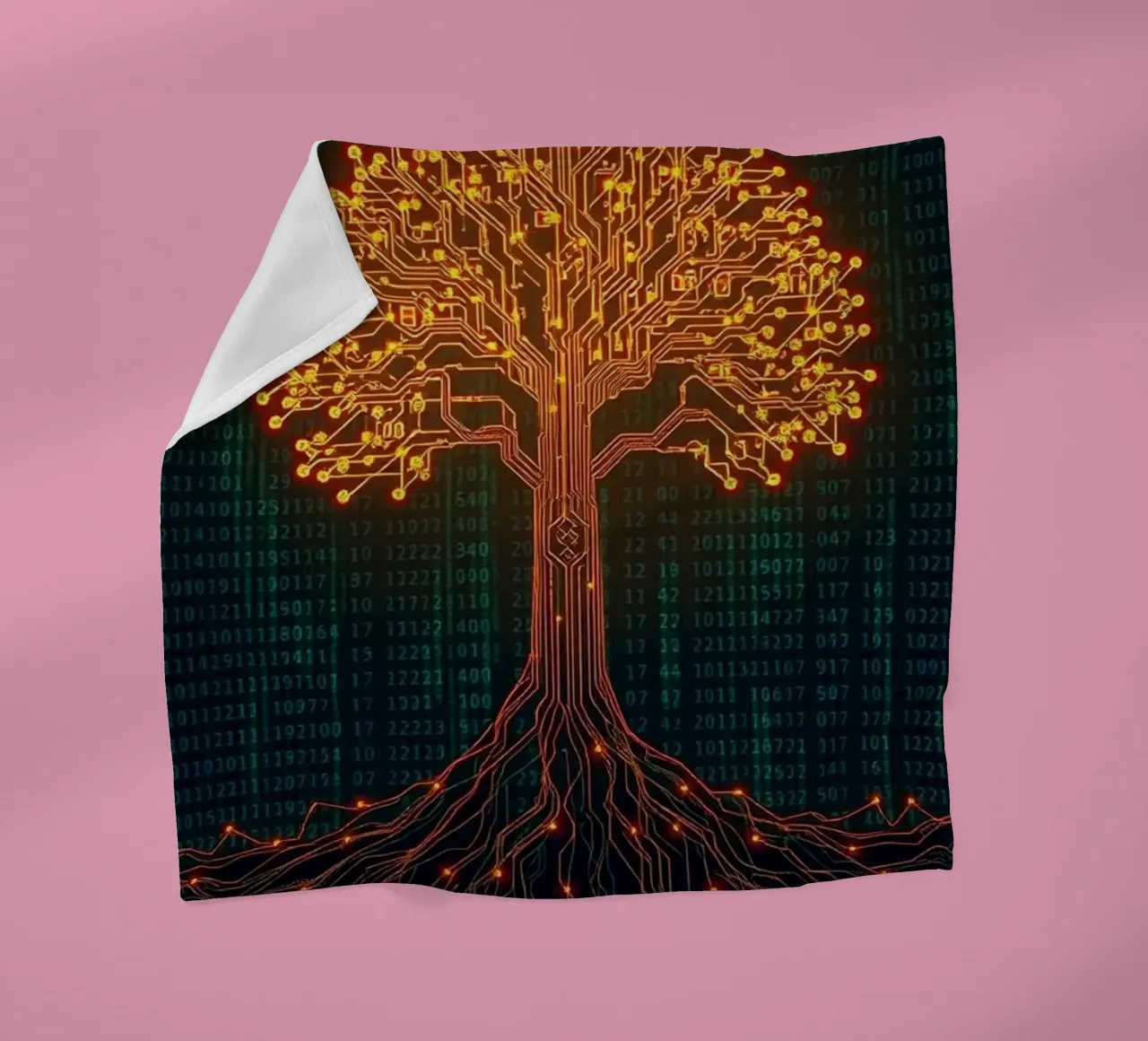 The Digital Roots of Life: A Luminous Circuit Board Tree fleece blanket by Artistic-shop