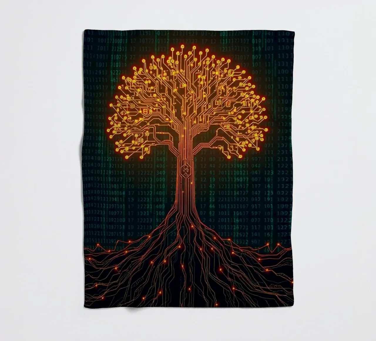 The Digital Roots of Life: A Luminous Circuit Board Tree fleece blanket by Artistic-shop