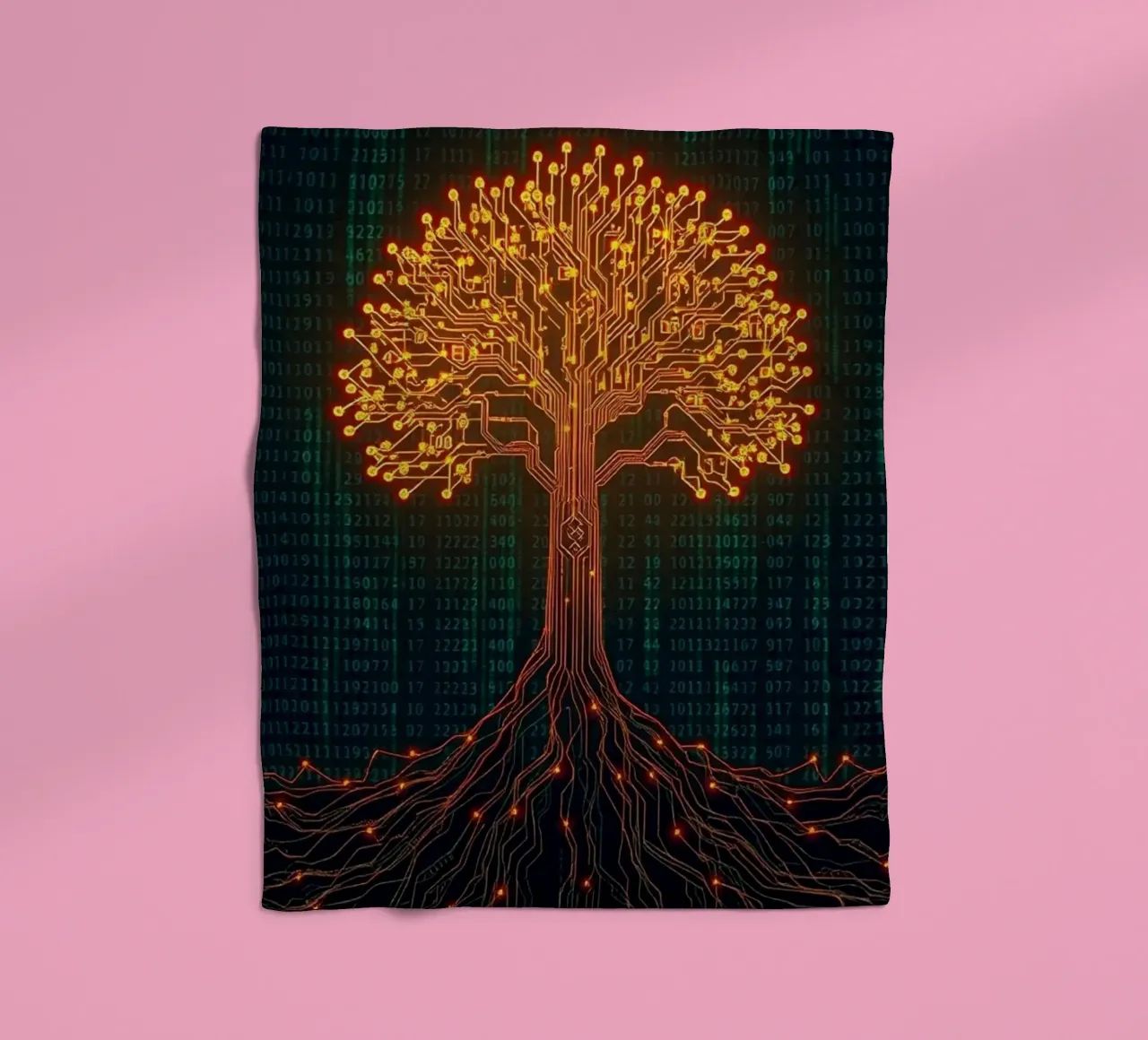 The Digital Roots of Life: A Luminous Circuit Board Tree fleece blanket by Artistic-shop